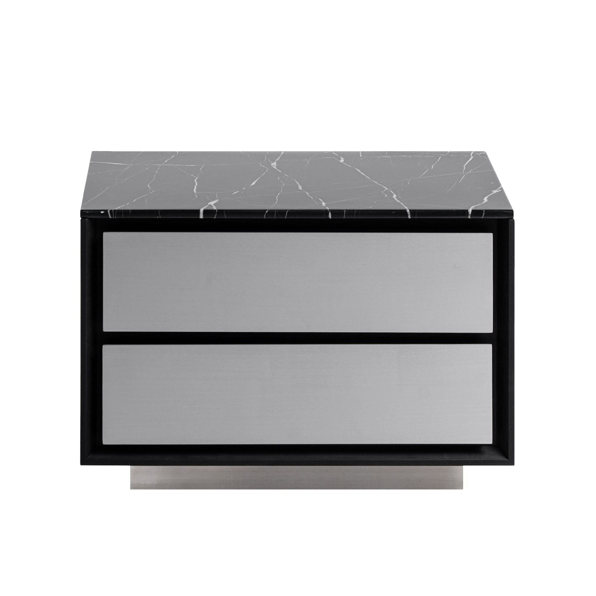 Modrest Concord Modern Black Marble & Black Ash & Aluminum Nightstand Model VGVC-N2301