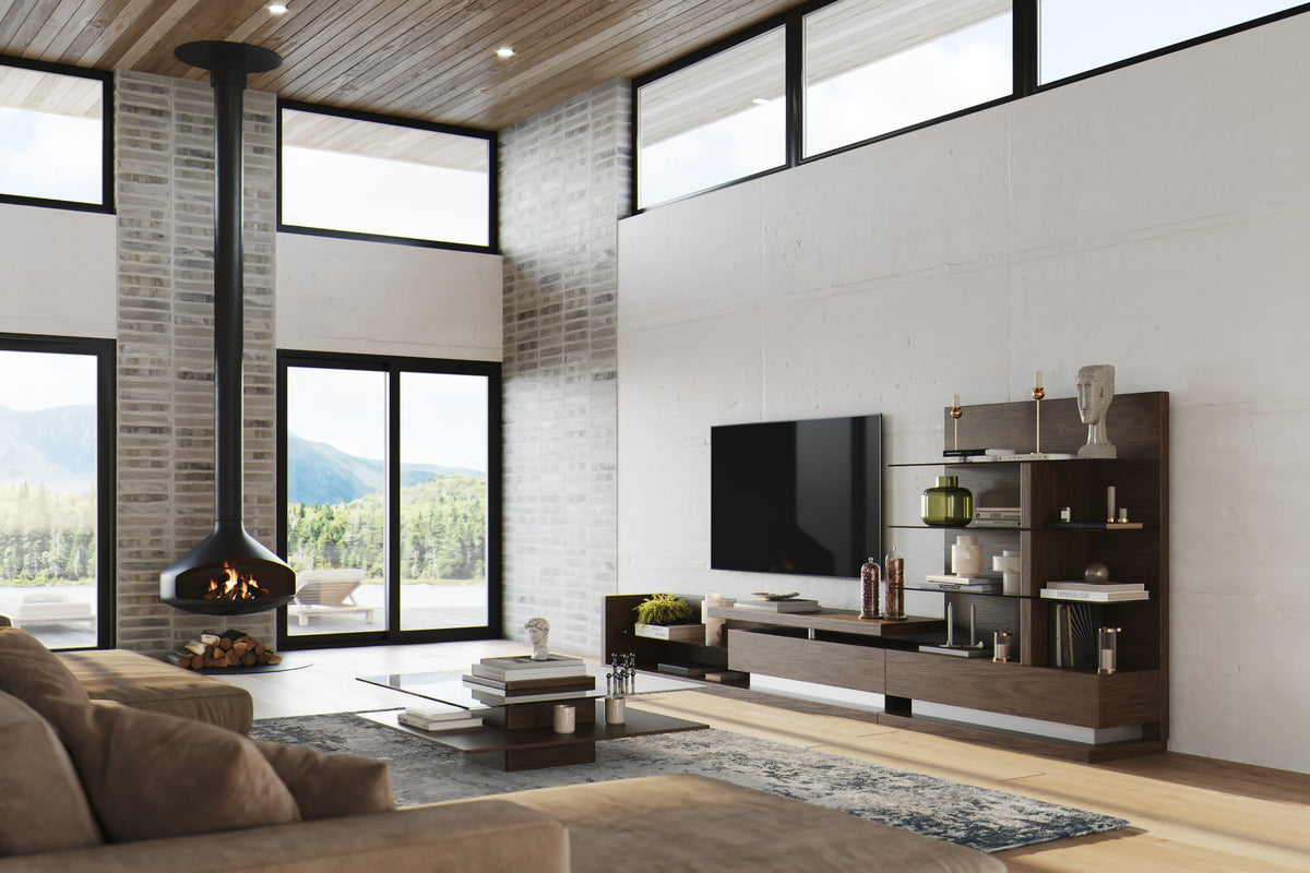 Modrest Jefferson Mid Century Modern Reversible Walnut Entertainment Center Model VGBB662N-WALGRY