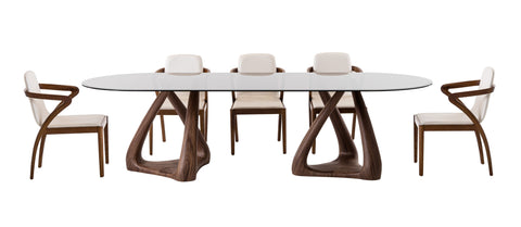 Modrest Christy Mid Century Modern Grey Glass & Walnut Oval Dining Table Model VGIP-DT64-280