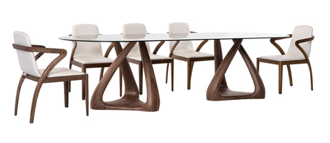 Modrest Christy Mid Century Modern Grey Glass & Walnut Oval Dining Table Model VGIP-DT64-280