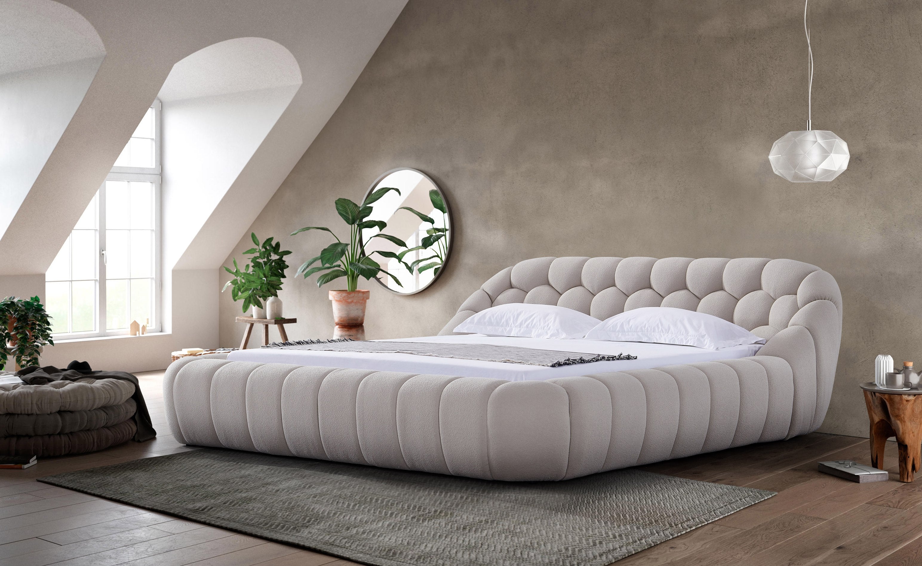 Queen Divani Casa Yolonda Modern Beige Fabric Bed Model VGEV-A127-BED-BGE-Q