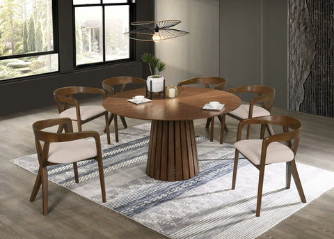 Modrest Weiss Mid Century Modern Walnut Round Dining Table & 6 Chair Set Model VGMAMIT-5346-MI-1181-SET