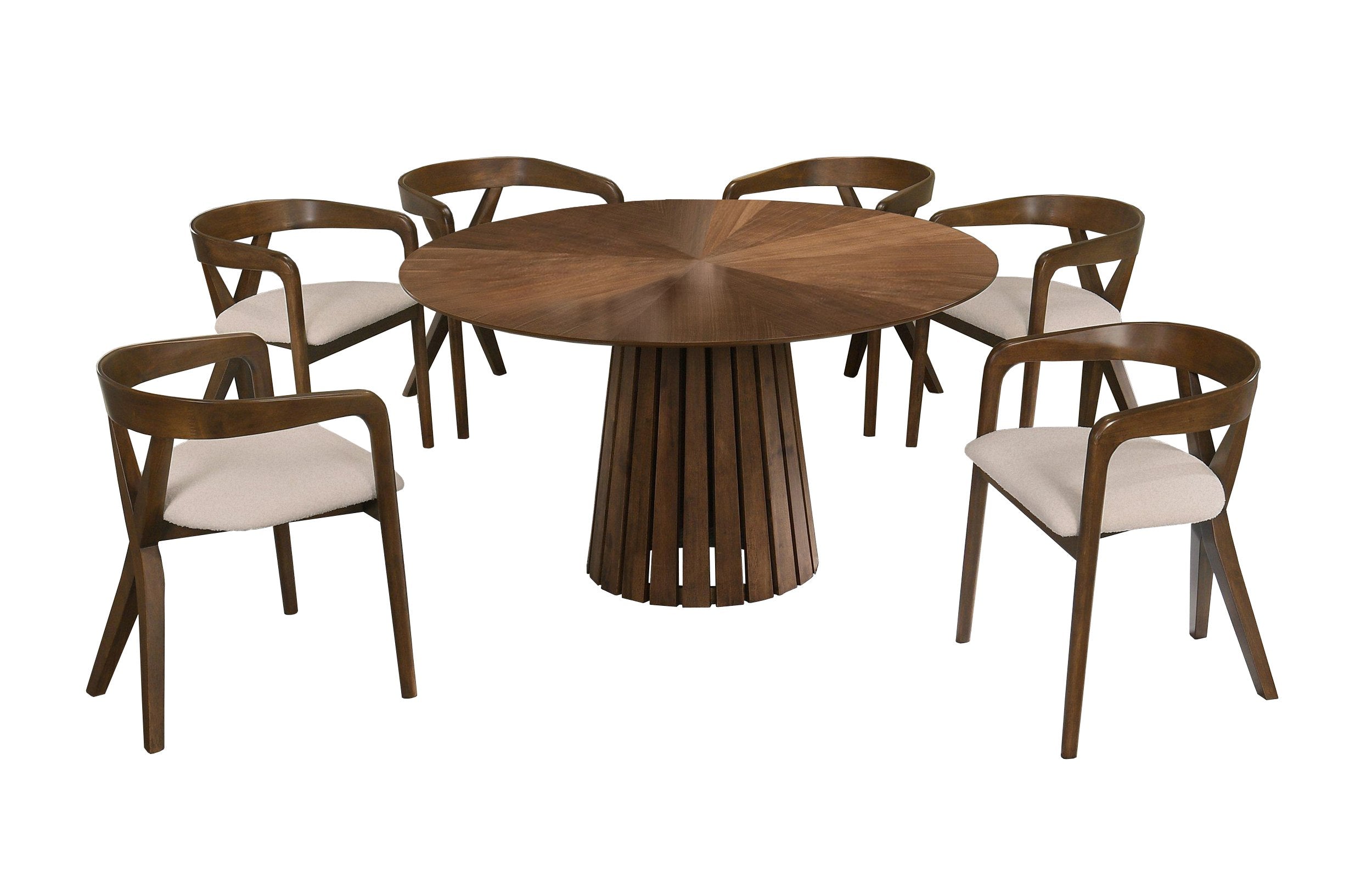 Modrest Weiss Mid Century Modern Walnut Round Dining Table & 6 Chair Set Model VGMAMIT-5346-MI-1181-SET