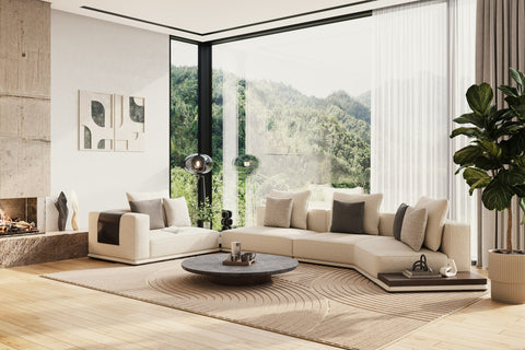 Lamod Siret Modern Ivory Fabric Modular Sectional With Coffee Table Model VGBB-HR-SOFA-IVY