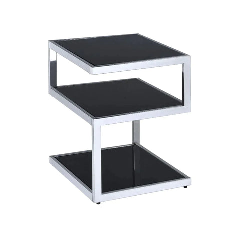 Alyea Chrome & Black Glass Accent Table Model 81848 By ACME Furniture