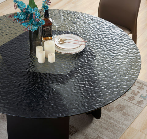 Modrest Maxine Modern Hammered Grey Glass Round Dining Table Model VGYF-DT9003