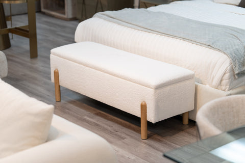 Modrest Electra Modern Ivory Fabric & Rubberwood Bench With Storage Model VGHM-F3030-IVY