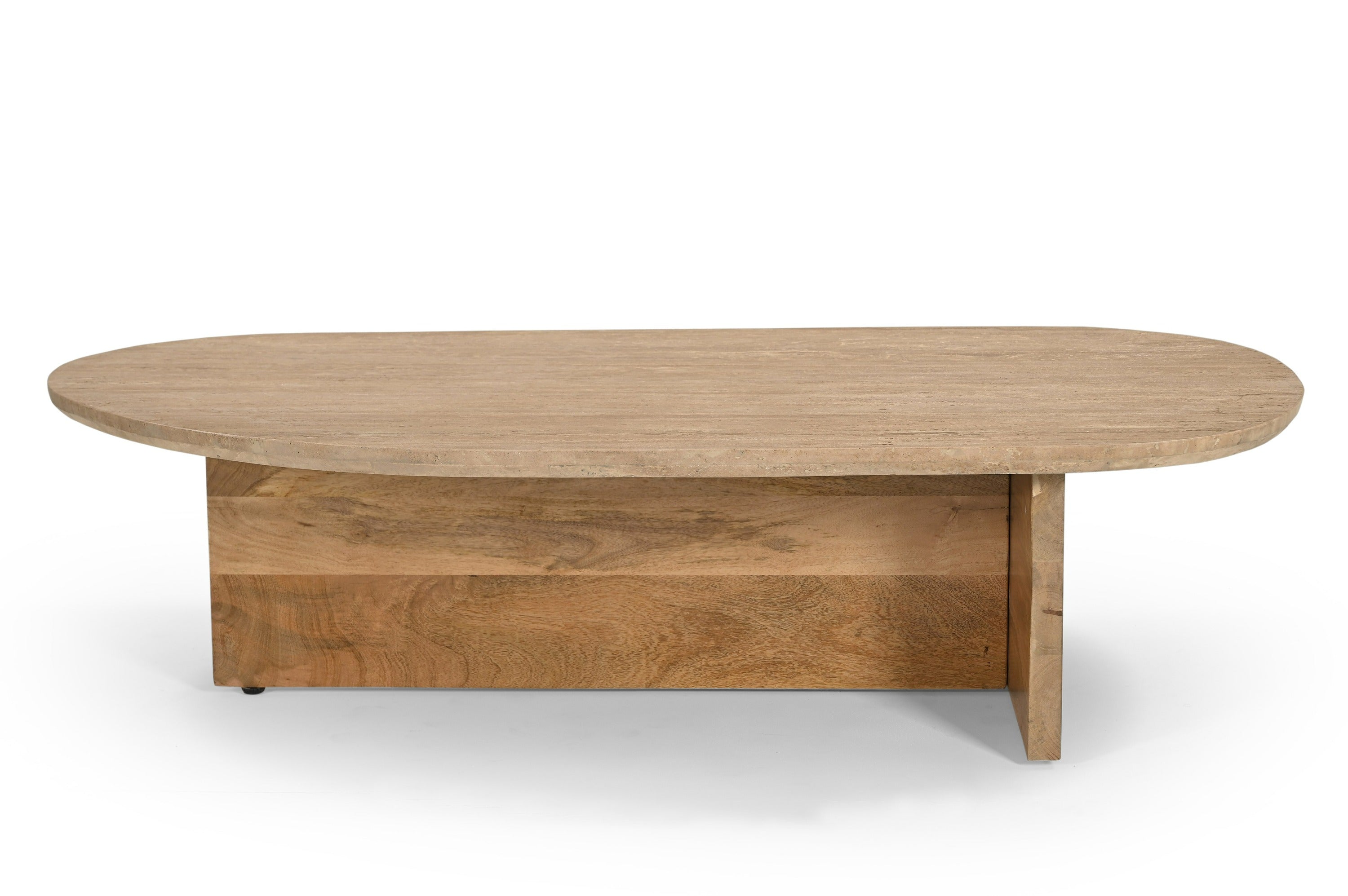 Modrest Chisholm Modern Travertine Marble & Wood Freeform Coffee Table Model VGBR-SBA-2536