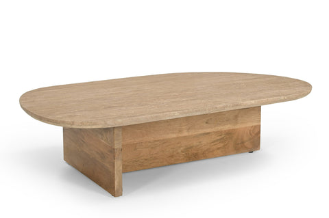 Modrest Chisholm Modern Travertine Marble & Wood Freeform Coffee Table Model VGBR-SBA-2536