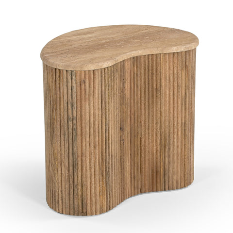 Modern Matador Modern Travertine Marble & Wood Freeform Coffee Table Set Model VGBR-SBA-2409-2408-2412-SET