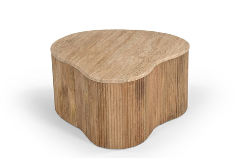 Modern Matador Modern Travertine Marble & Wood Freeform Coffee Table Set Model VGBR-SBA-2409-2408-2412-SET