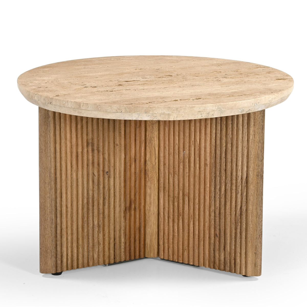 Modrest Pawnee Modern Travertine Marble & Wood Round End Table Model VGBR-SBA-2706-60