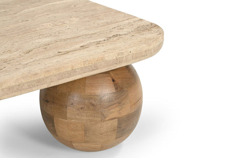 Modrest Seadrift Modern Travertine Marble and Wood Square Coffee Table