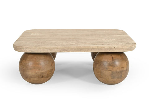 Modrest Seadrift Modern Travertine Marble and Wood Square Coffee Table