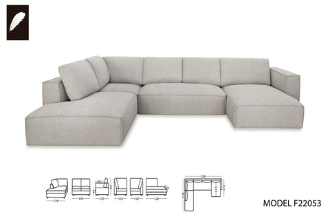 Divani Casa Lulu Modern Light Grey Fabric Modular Sectional Sofa With Right Facing Chaise Model VGSX-F22053-RAF-464