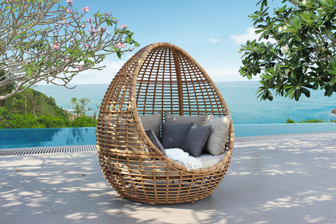 Renava Cocoon Mini Outdoor Beige & Wicker Lounge Bed Model VGAT-RABD-152-MINI
