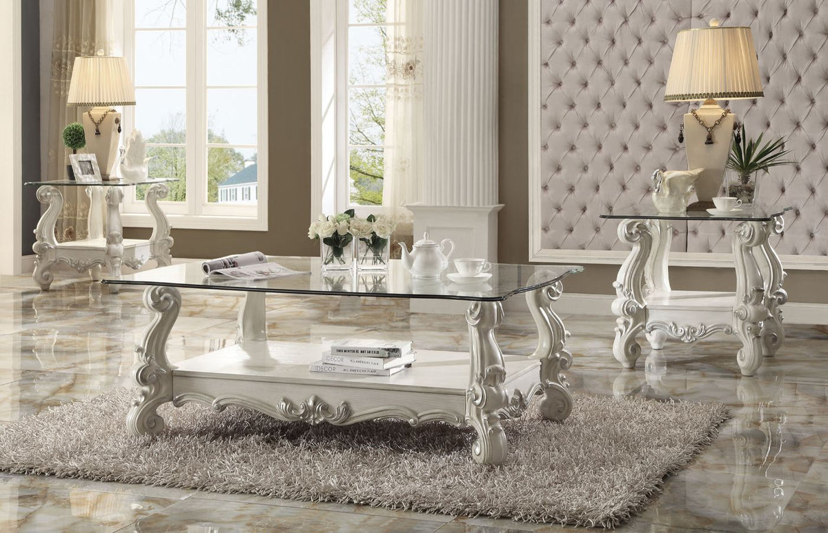 ACME Versailles Clear Glass & Bone White Finish Versailles Coffee Table Model 82103