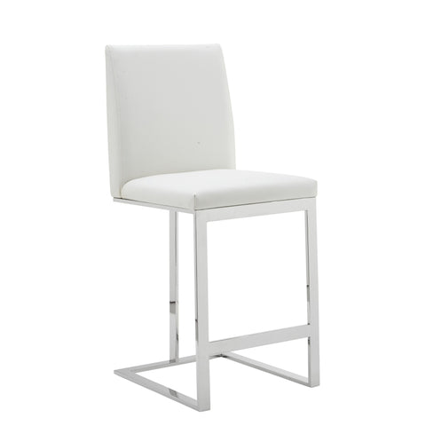 Modrest Frankie Modern White Vegan Leather & Stainless Steel Counter Chair Model VGGA-6917CH-C-WHT-SS-CS