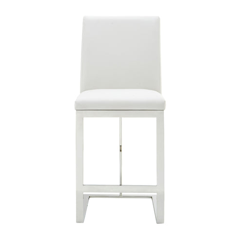 Modrest Frankie Modern White Vegan Leather & Stainless Steel Counter Chair Model VGGA-6917CH-C-WHT-SS-CS