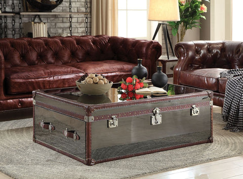 Aberdeen Vintage Dark Brown Top Grain Leather & Stainless Steel Coffee Table Model 82290 By ACME Furniture