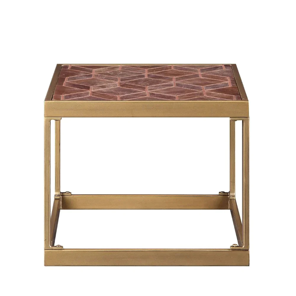 Genevieve Retro Brown Top Grain Leather End Table Model 82312 By ACME Furniture