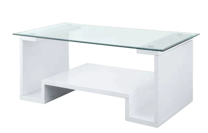 Nevaeh Clear Glass & White High Gloss Finish Coffee Table Model 82360 By ACME Furniture