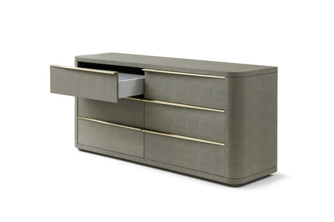 Modrest Lois Modern Grey Leather & Beige Shagreen Bedroom Set Model VGVC-BD2408-SET