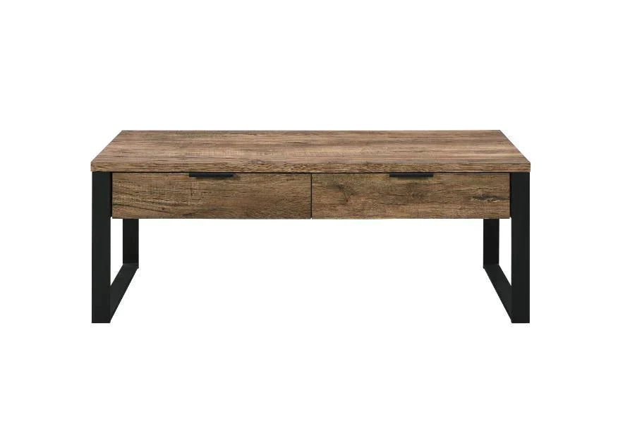 Aflo Weathered Oak & Black Finish Coffee Table Model 82470 By ACME Furniture