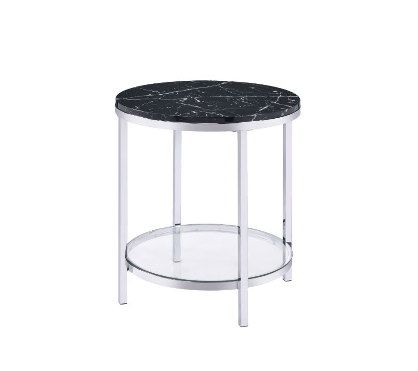ACME Virlana Faux Black Marble Top & Chrome Finish Virlana End Table Model 82477