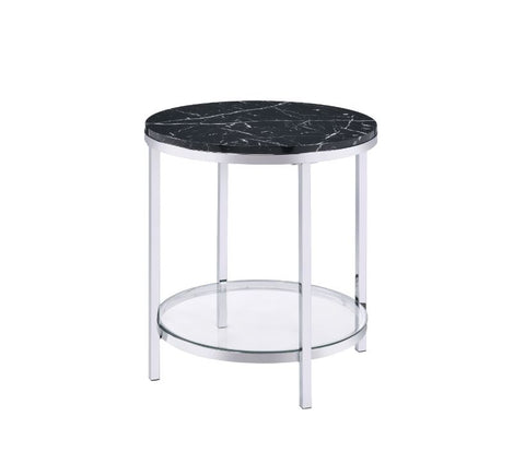 ACME Virlana Faux Black Marble Top & Chrome Finish Virlana End Table Model 82477