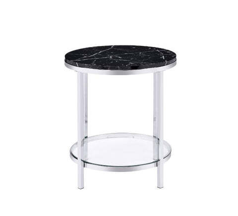 ACME Virlana Faux Black Marble Top & Chrome Finish Virlana End Table Model 82477