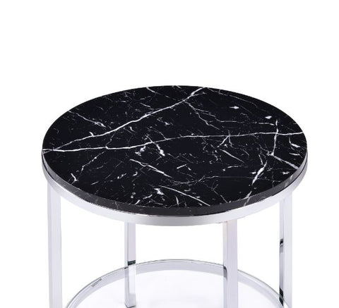 ACME Virlana Faux Black Marble Top & Chrome Finish Virlana End Table Model 82477