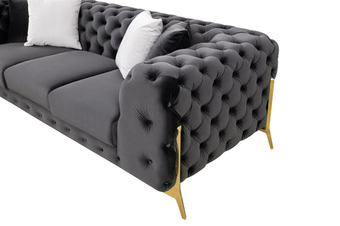 Divani Casa Clarice Transitional Black Velvet Sofa Set Model VGAH-SF1013-SET-BLK