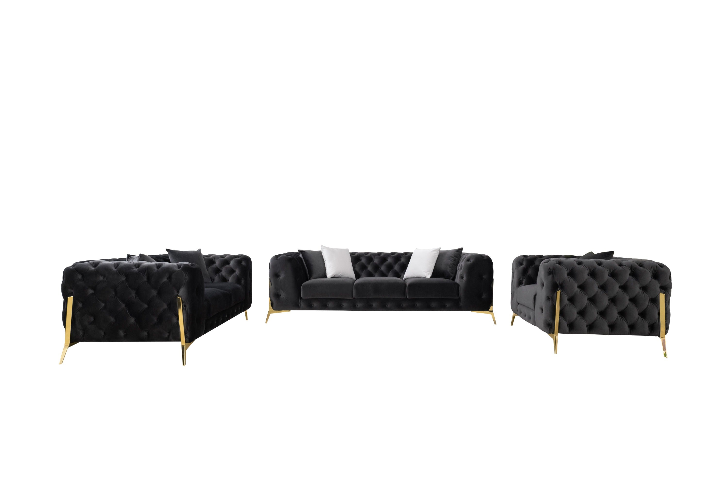 Divani Casa Clarice Transitional Black Velvet Sofa Set Model VGAH-SF1013-SET-BLK