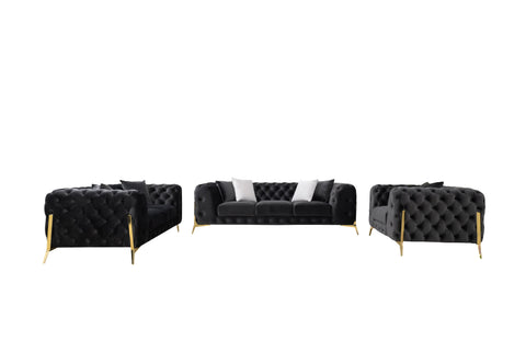 Divani Casa Clarice Transitional Black Velvet Sofa Set Model VGAH-SF1013-SET-BLK