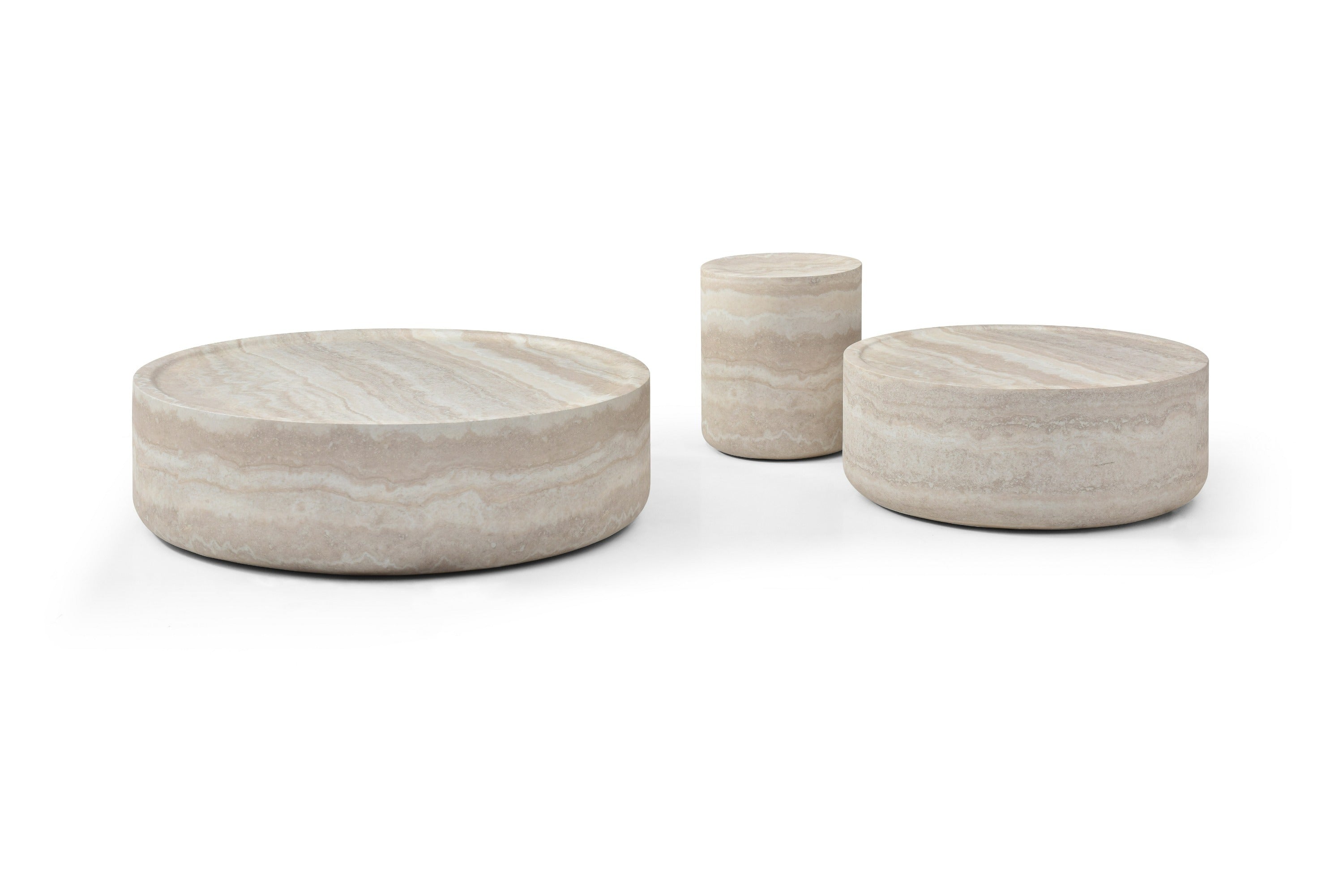 Modrest Benji Modern Faux Travertine Round Coffee Table Set Model VGIP-ST901-SET