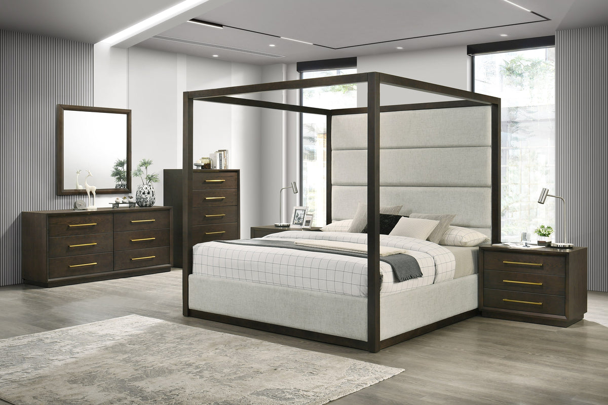 Queen Modrest Manhattan Contemporary Canopy Cherry Bedroom Set Model VGMA-BR-127-SET-CRY-Q