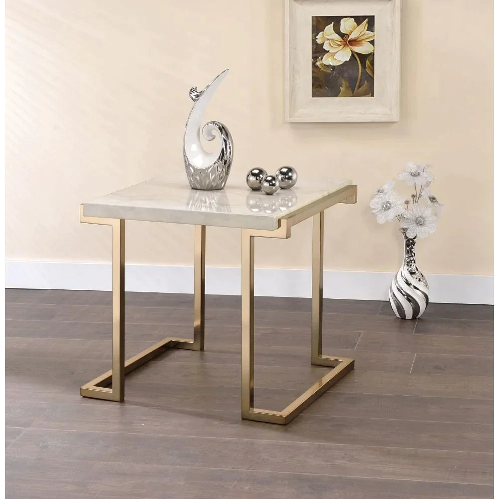 Boice II Faux Marble & Champagne End Table Model 82872 By ACME Furniture
