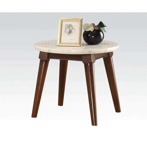 Gasha White Marble & Walnut End Table Model 82892 By ACME Furniture