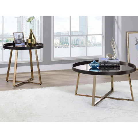 Hepton Mirrored, Walnut & Champagne Coffee Table Model 82945 By ACME Furniture