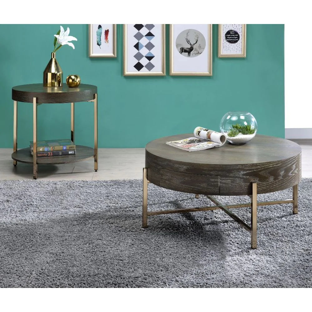 Weyton Dark Oak & Champagne End Table Model 82957 By ACME Furniture