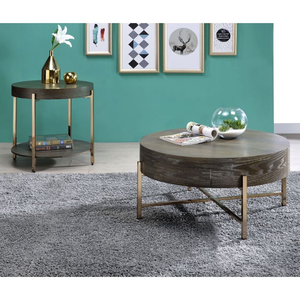 Weyton Dark Oak & Champagne Coffee Table Model 82955 By ACME Furniture
