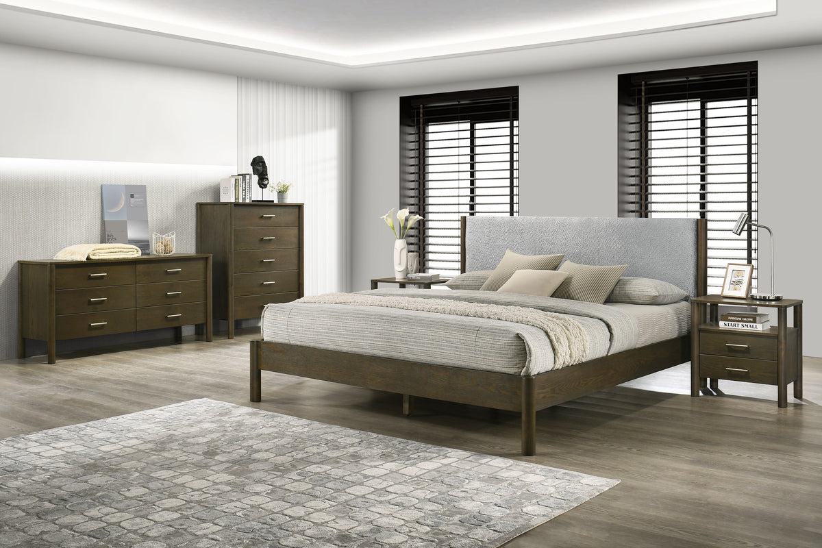 Eastern King Modrest Carolina Modern Grey Fabric & Wenge Bedroom Set Model VGMA-BR-167-SET-WNG-EK