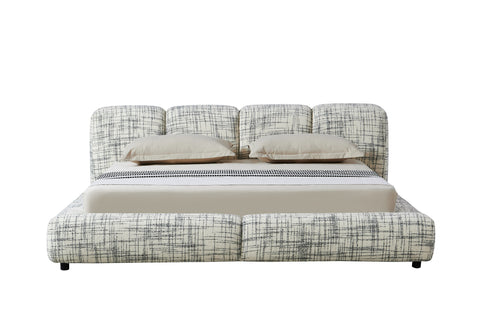 Queen Modrest Shiloh Modern Off White & Black Fabric Bed Model VGEV-B070-WHTBLK-Q