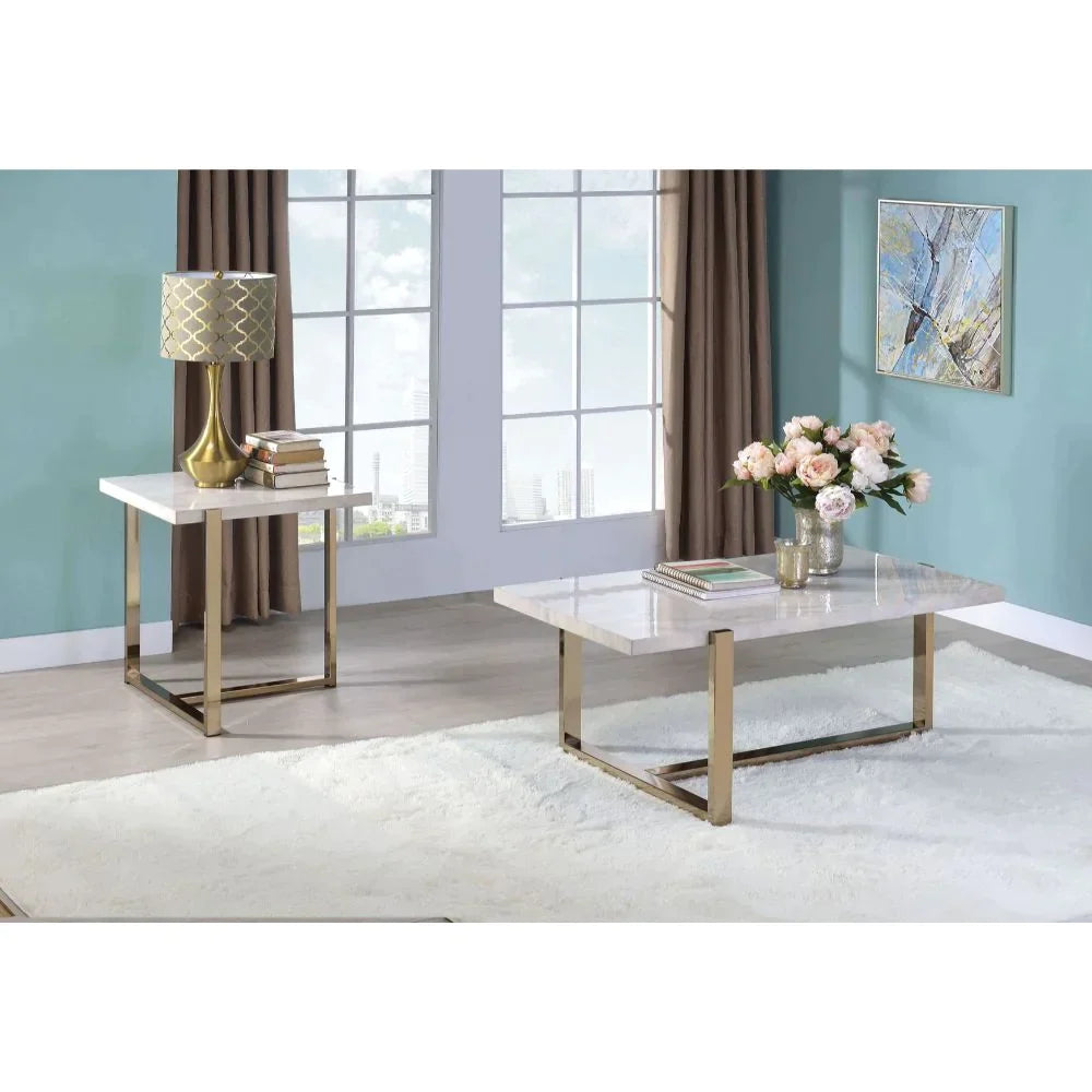 Feit Faux Marble & Champagne End Table Model 83107 By ACME Furniture