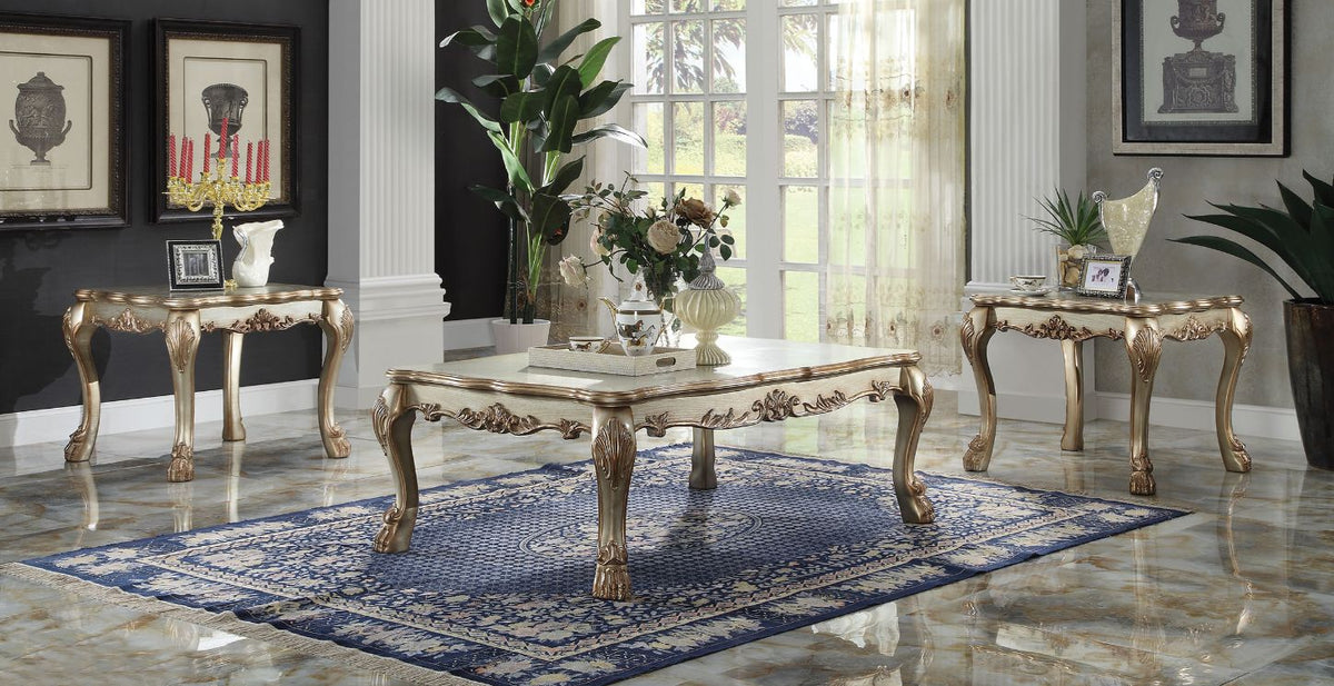 ACME Dresden Gold Patina & Bone Finish Dresden Coffee Table Model 83160