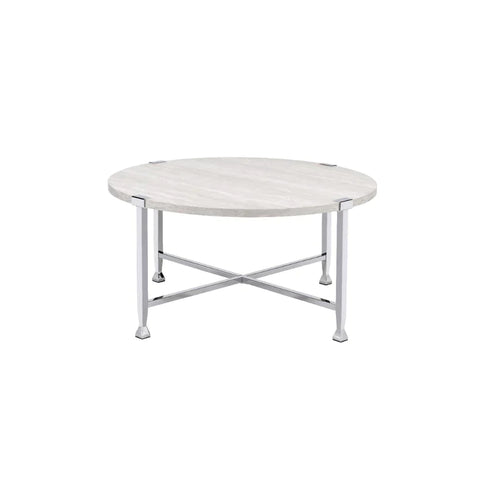 Brecon White Oak & Chrome Coffee Table Model 83210 By ACME Furniture