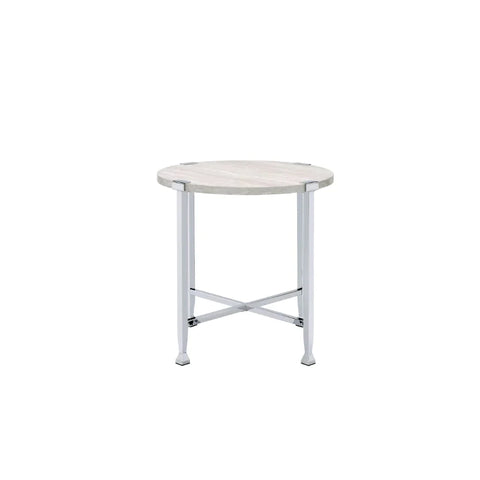 Brecon White Oak & Chrome End Table Model 83212 By ACME Furniture