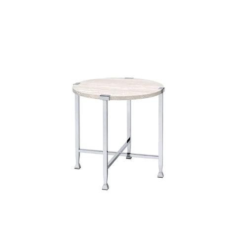 Brecon White Oak & Chrome End Table Model 83212 By ACME Furniture