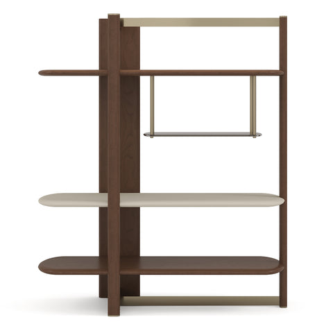 Modrest Denali Mid Century Modern Walnut & Tea Glass & Gold Left Facing Shelf Model VGCS-DS-24127-L